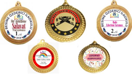 Okul Madalyası Modelleri, Bursa Okul Madalyası Modelleri, Kur’an Okuyorum Madalyası, Değerler Eğitimi Madalyası, Oruç Tutuyorum Madalyası, Namaz Kılıyorum Madalyası, Güzel Ahlak Madalyası, İyilik Kahramanı Madalyası, Arkadaşlık Madalyası, Saygılıyım Madalyası, Güler yüzlüyüm Madalyası, Okul Hediye Madalyası, Okul Hediyem Madalya, Peygamber Efendimizi Seviyorum Madalyası, Kitap Kurdu Madalyası, Salavat Yarışması Madalyası, 40 Hadis Yarışması Madalyası, Siyer Yarışması Madalyası, Namaz Sureleri Ezber Yarışması Madalyası,